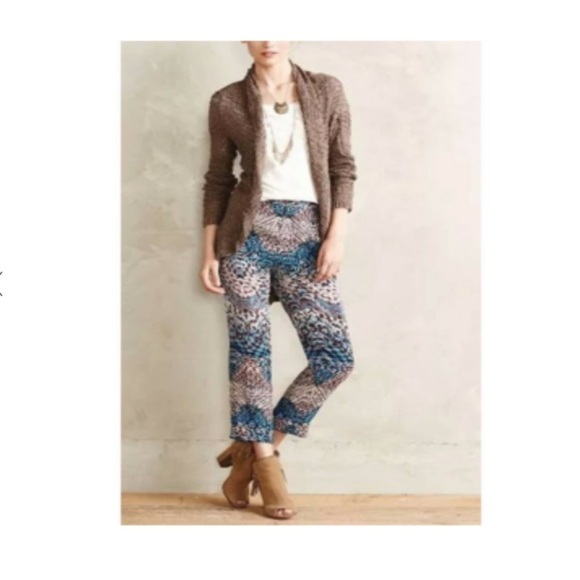 Elevenses Anthroplogie Lanikai Printed Trousers Sz 4P - Picture 1 of 9
